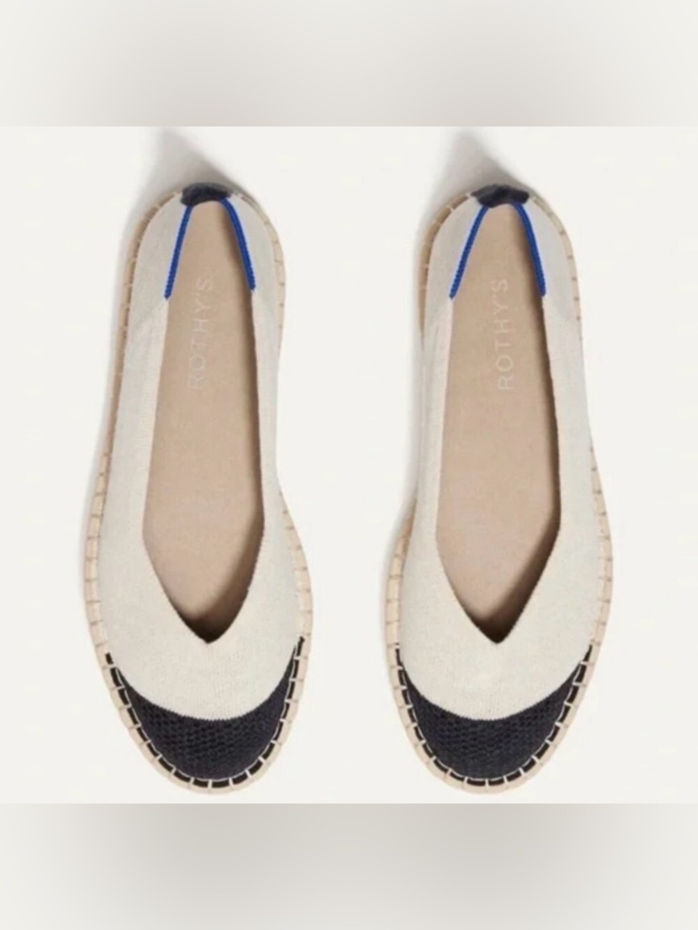 Rothy's Boardwalk Two-Tone Knit Espadrille Flats in Cream and Black size 8